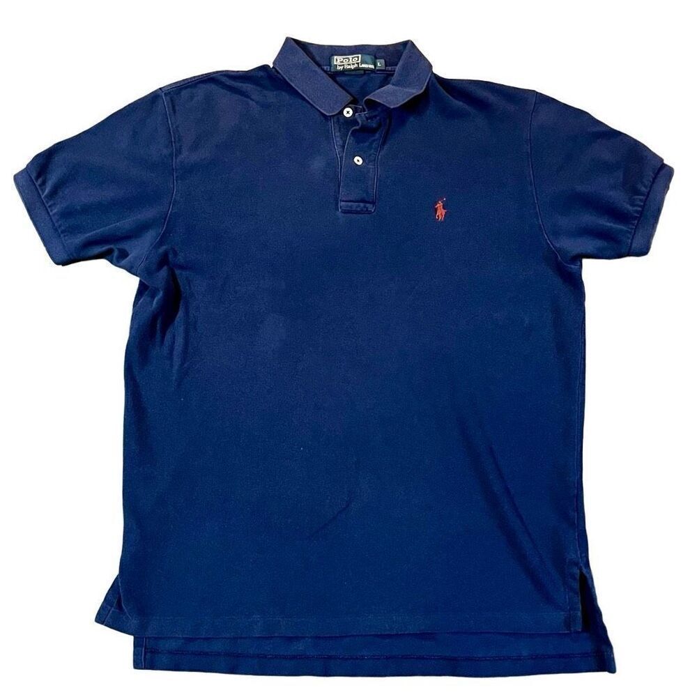 Polo By Ralph Lauren Blue Solid Color Collared Polo Large